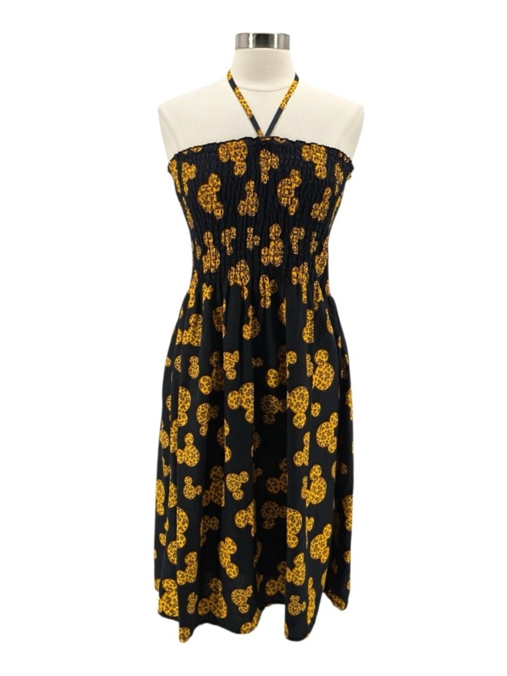Vintage Disney Parks S/M Dress Mickey Mouse Animal Print Halter Smock Sundress